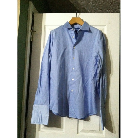 EGARA MENS BLUE 100%EGYPTIAN COTTON DRESS SHIRT W/FRENCH CUFFS SIZE: 17/34-35 - Picture 3 of 6